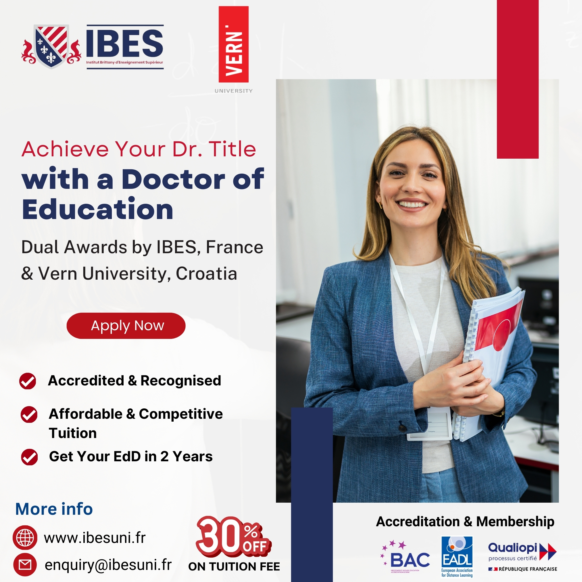 IBES - Établissement d'Enseignement Supérieur Privé Facebook ad: Shape the Future of Education: Dual Award EdD from IBES &…