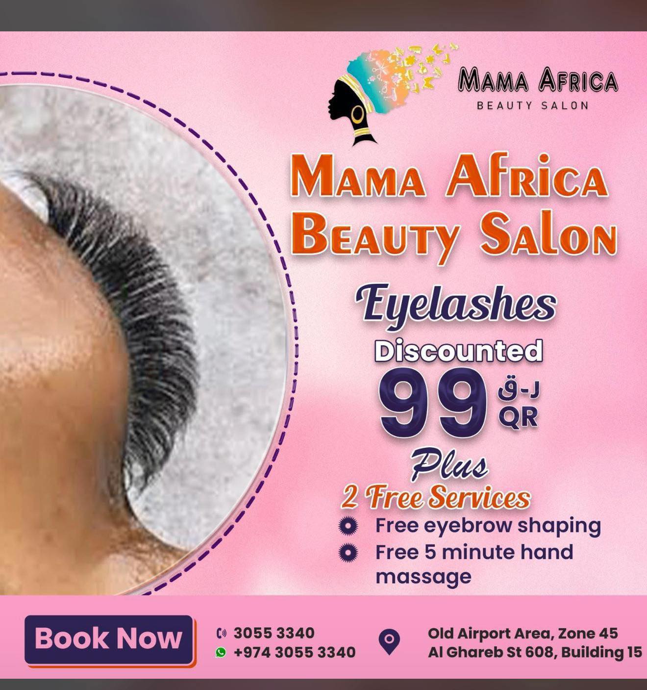 Mama Africa Beauty Salon Qatar Facebook ad: Classic lashes only.