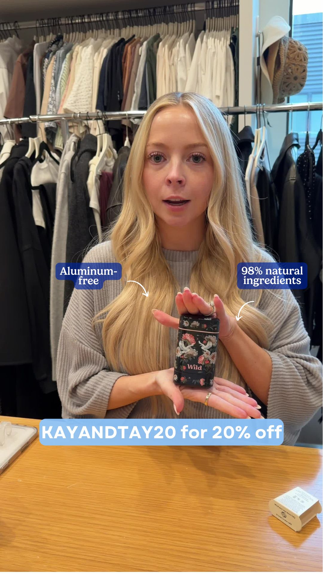 Wild Facebook ad: Get 20% off all Wild products with code KAYANDTAY20