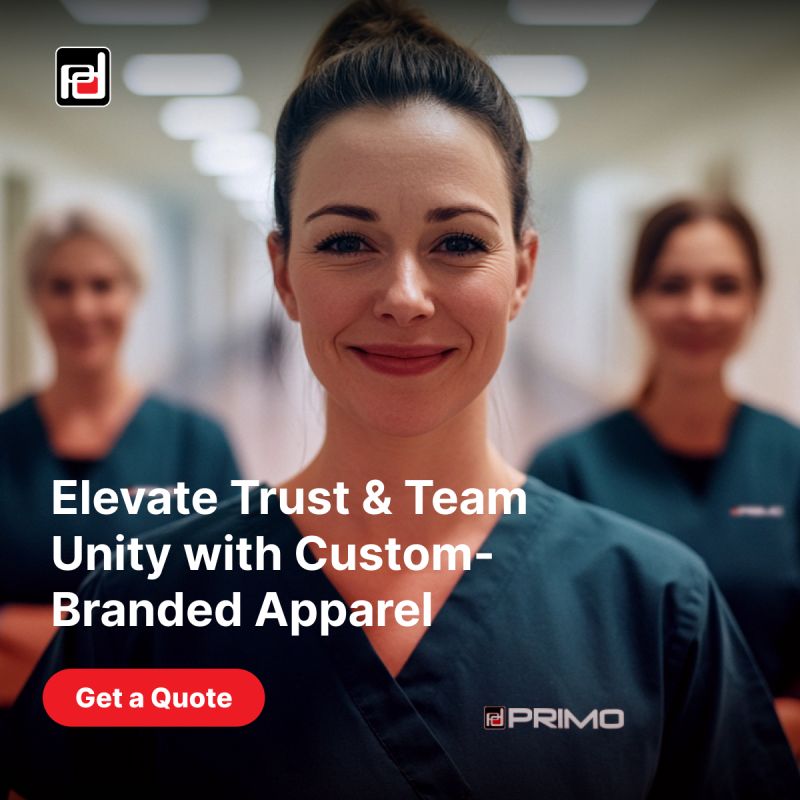 Primo Designs Facebook ad: Custom Apparel That Builds Trust & Recognition