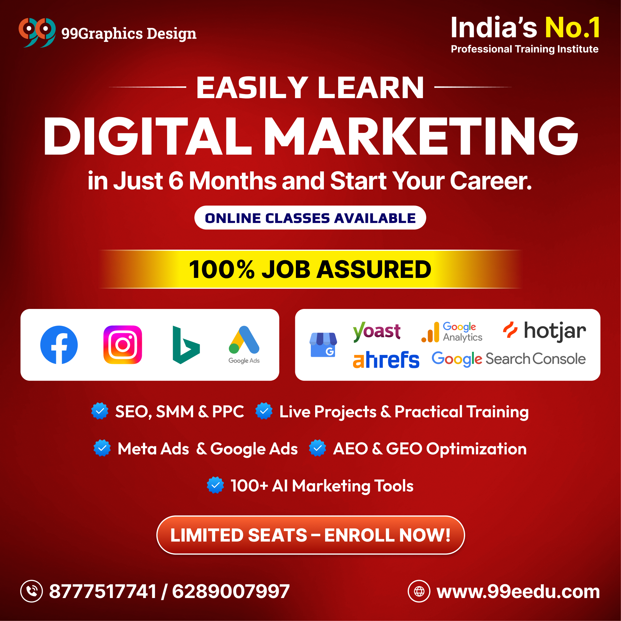 99Eedu Institute Facebook ad: Limited seats, Apply now!