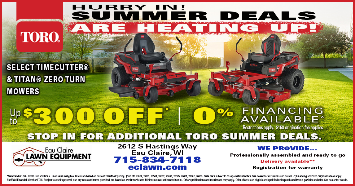 Eau Claire Lawn Equipment LLC Facebook ad from Jun 1, 2026