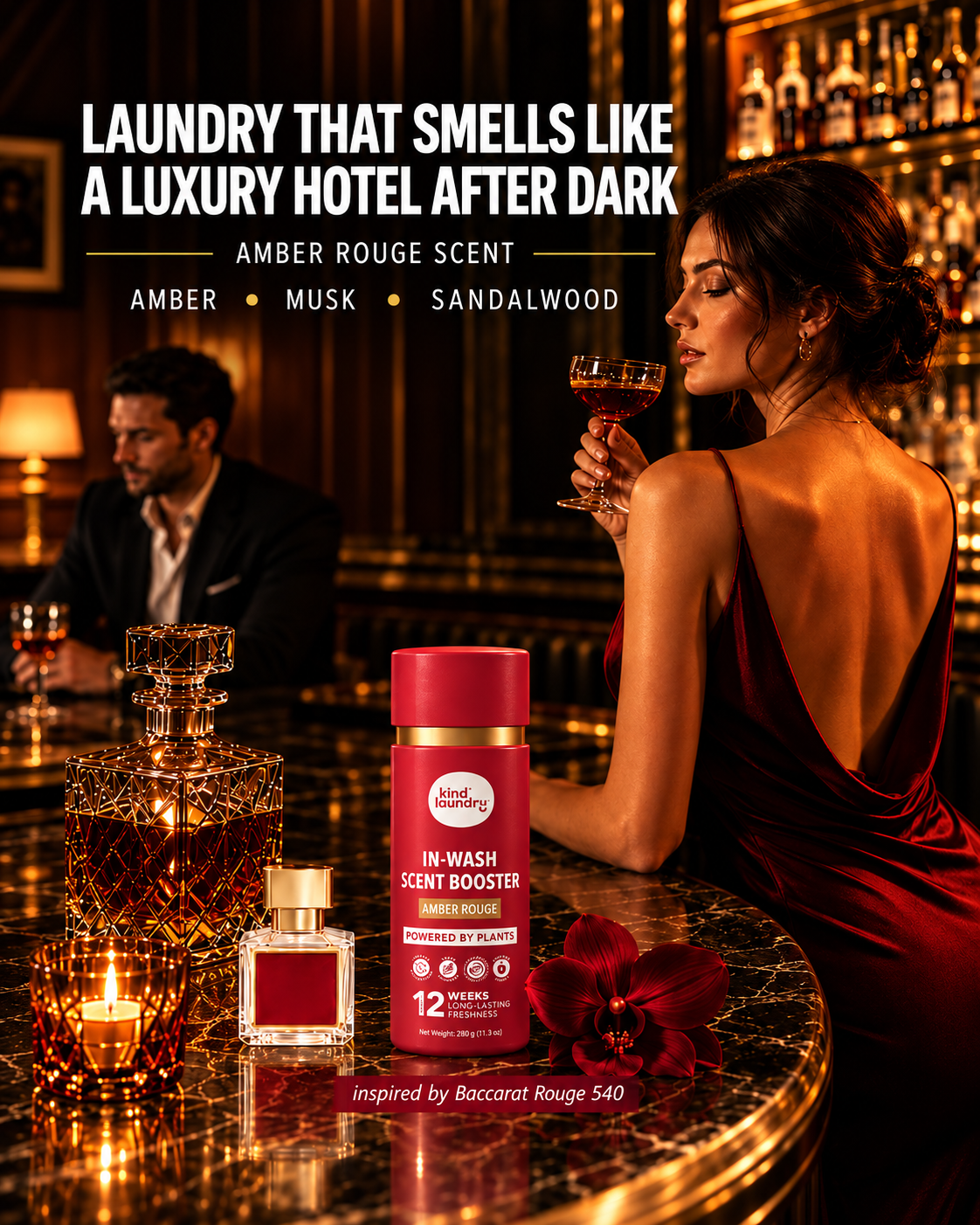 Kind Laundry Facebook ad: Inspired by Baccarat Rouge 540. Powered by Plants.