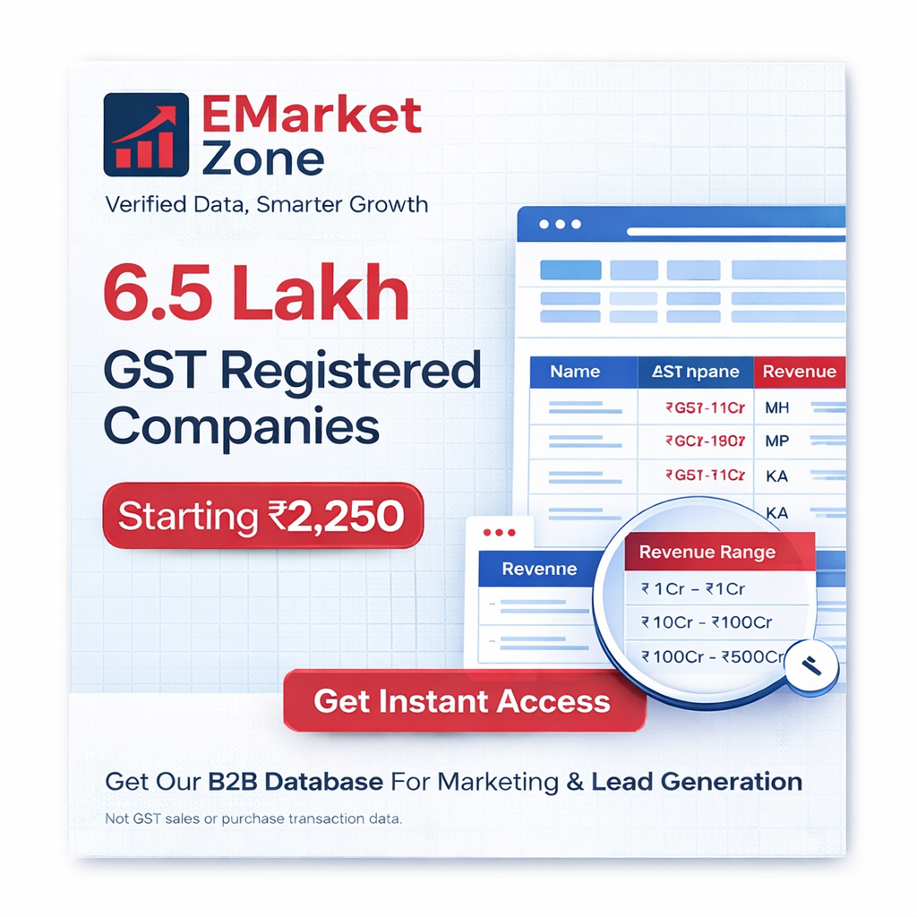 EMARKET ZONE Facebook ad: 6.5 Lakh GST Registered Companies Database