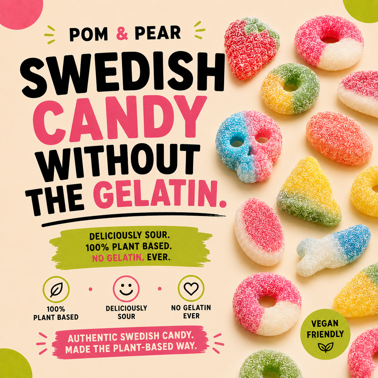 Pom & Pear Facebook ad: Swedish Candy Without The Gelatin