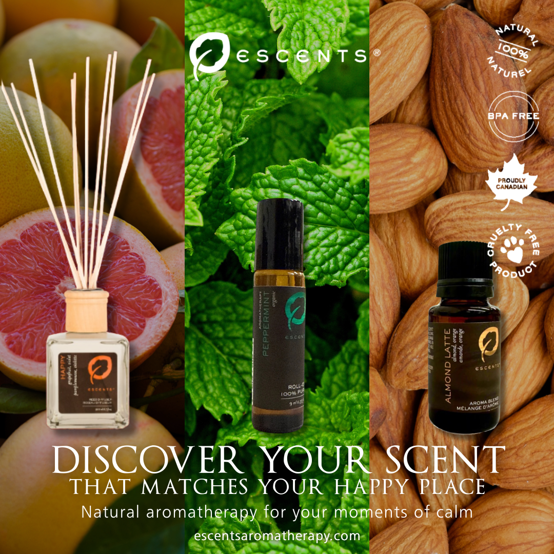 Escents Aromatherapy Facebook ad: Your happy place isn’t always a destination; sometimes…
