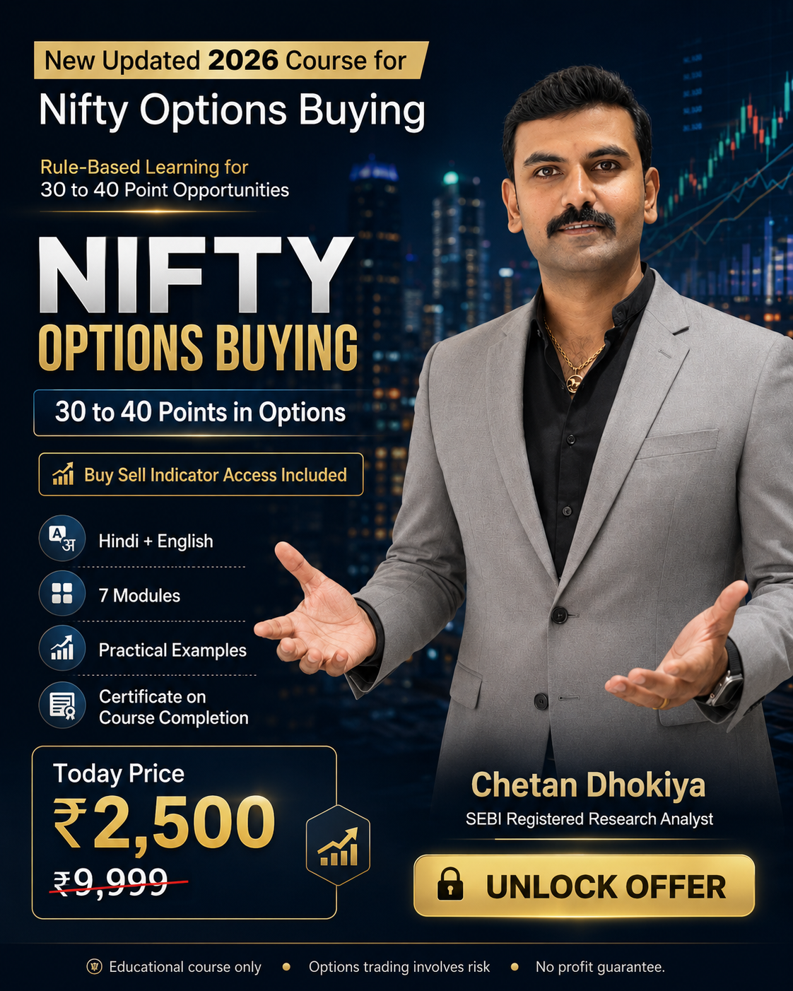 Dhokiya's Research Analyst Facebook ad: Rule-Based Options Trading Seekho