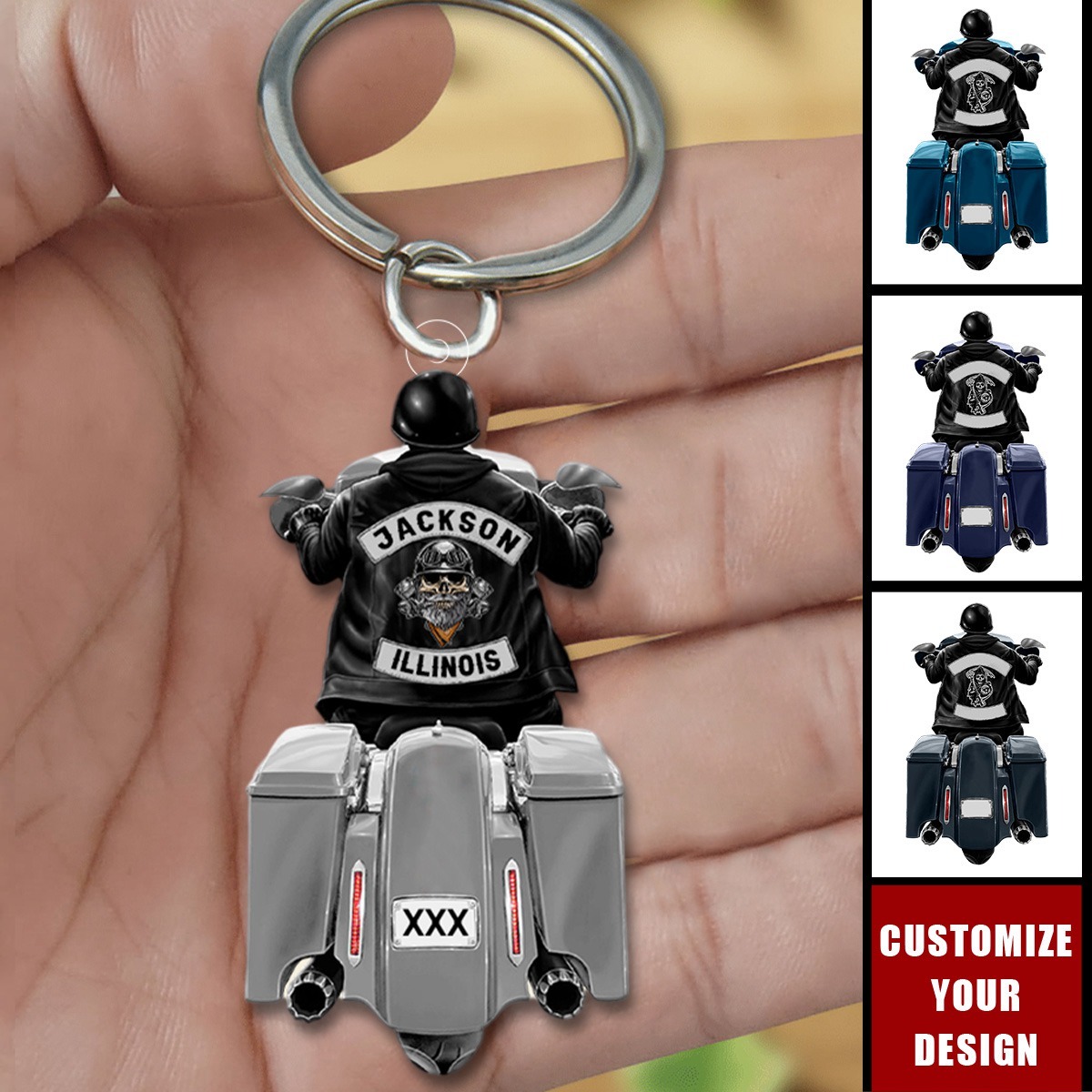 Finsift Facebook ad: Biker Motorcycle Racing Personalized Keychain