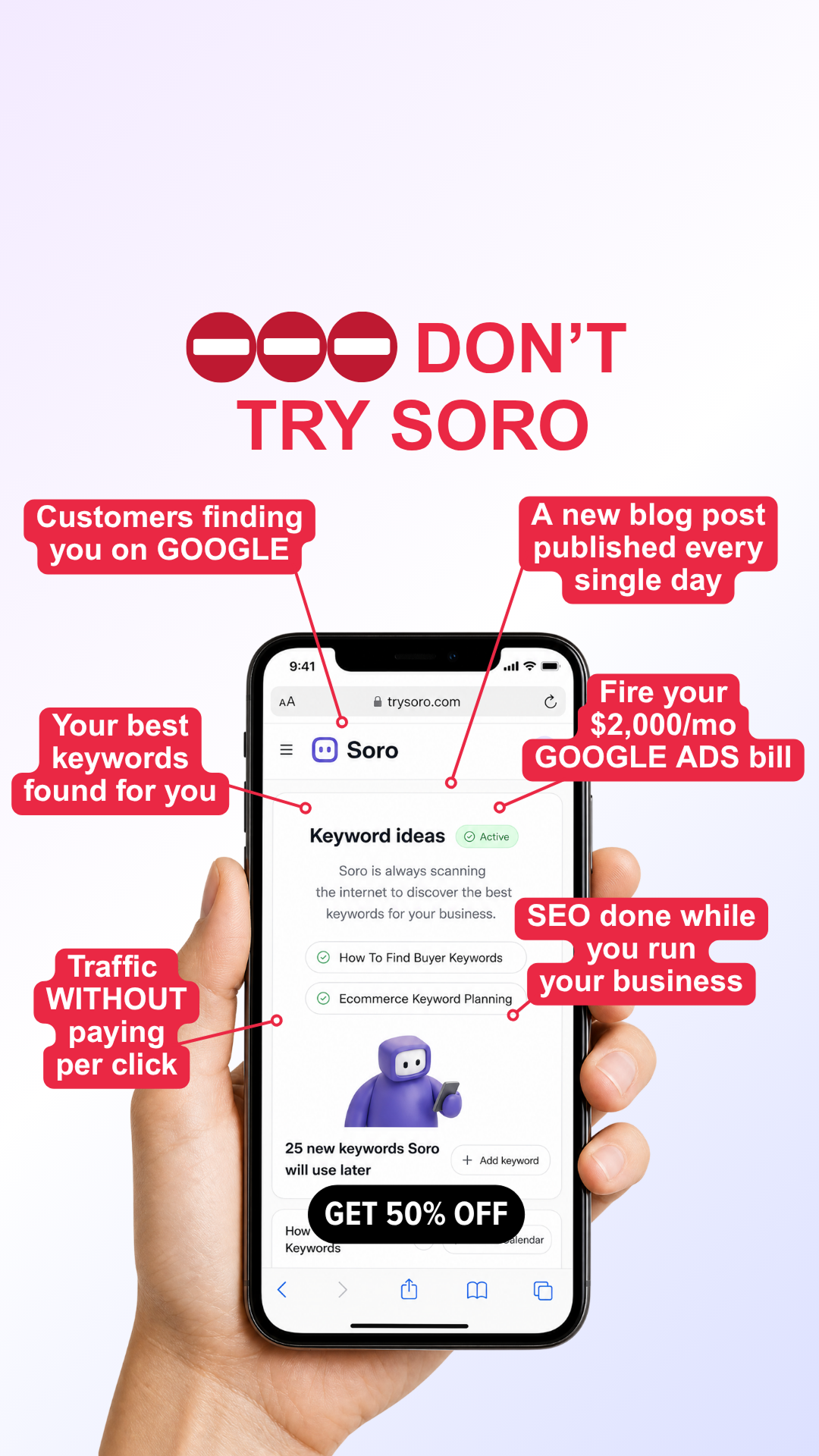 Soro SEO Facebook ad: Rank #1 on Google