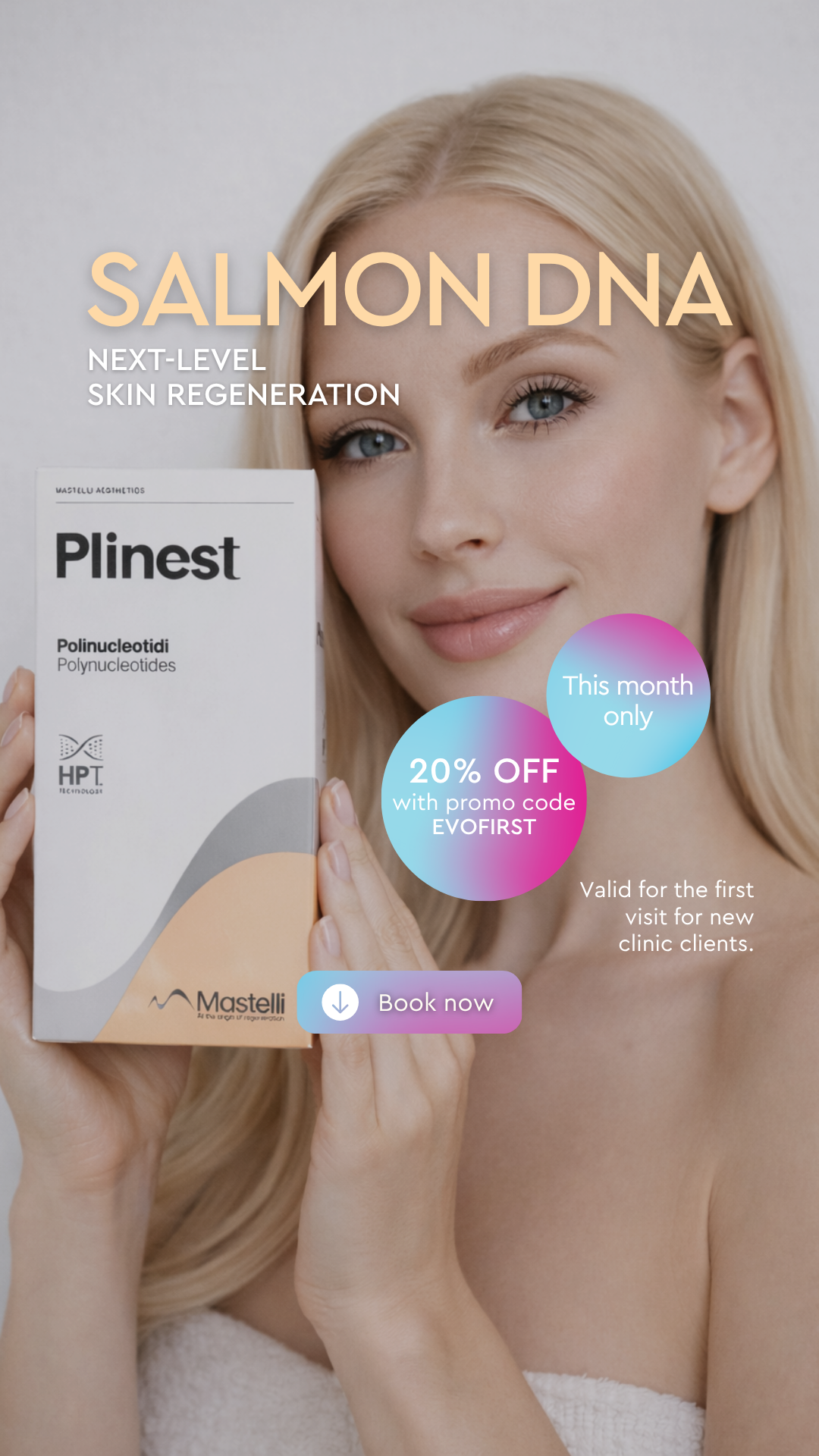 Evolution Aesthetics Clinic Dubai Facebook ad: Salmon DNA, next-level skin regeneration