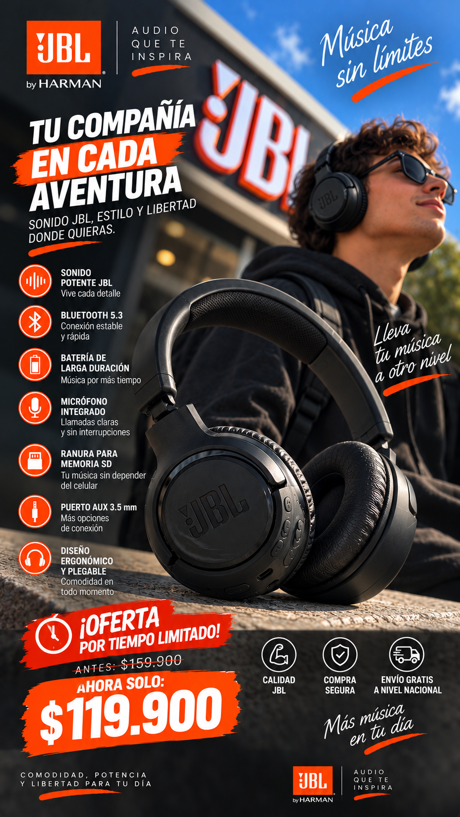 Calidad Total Facebook ad: Diademas JBL Bluetooth