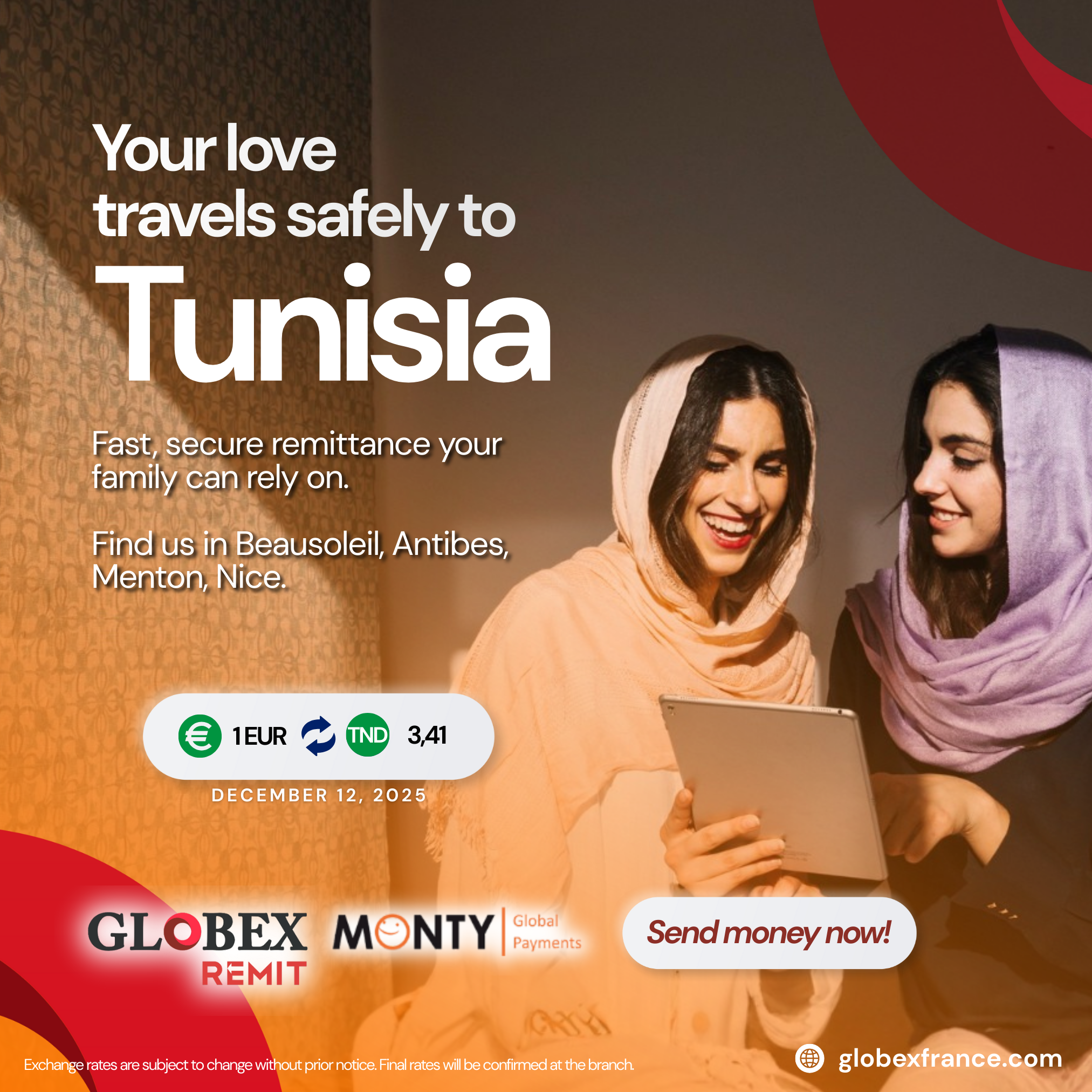 Globex Branches Facebook ad: Send Money to Morocco!