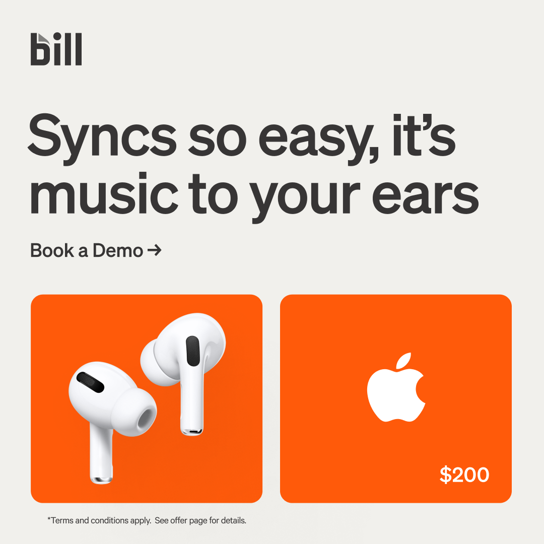 BILL Facebook ad: Hey CFOs: Demo BILL Spend & Expense. Claim your Airpods 3.