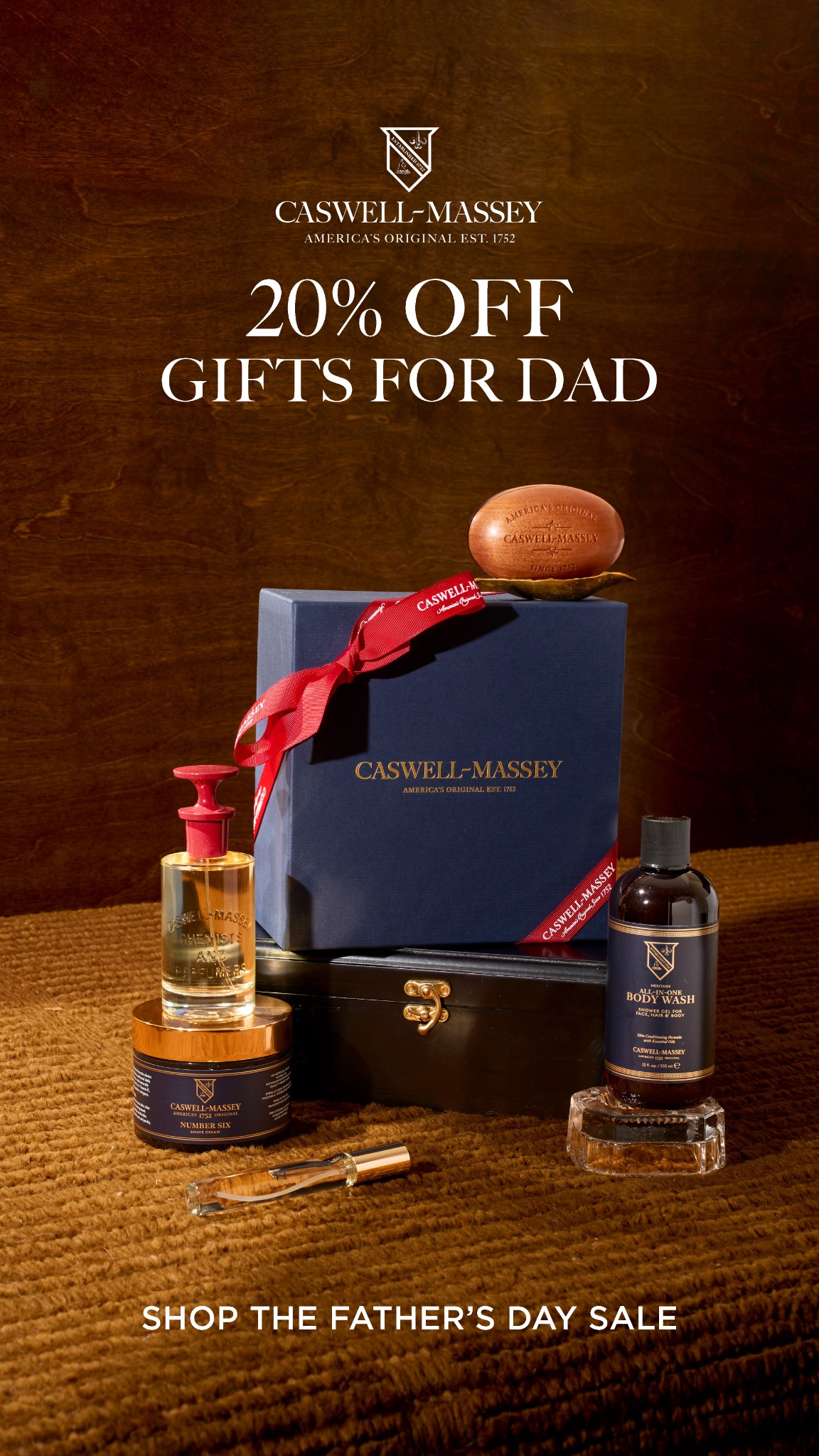 Caswell-Massey Facebook ad: 20% Off Gifts For Dad