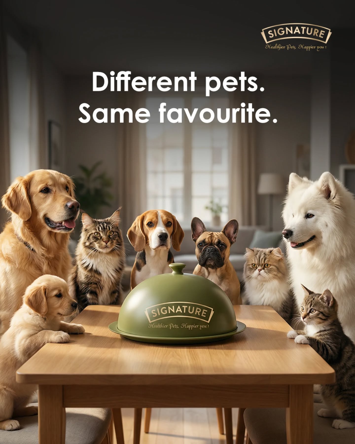 Signature Pet Foods Facebook ad: Big or small, fluffy or feisty.