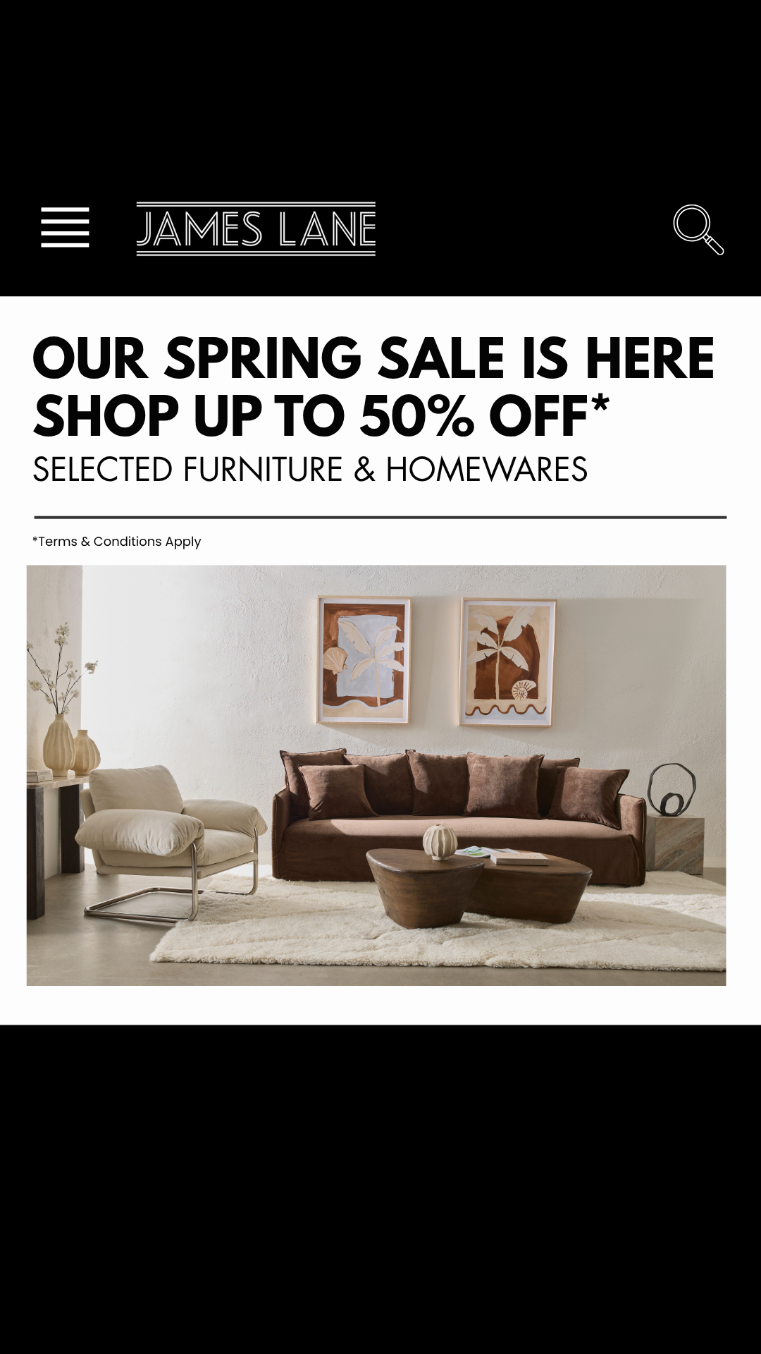 James Lane Facebook ad: Up to 50% Off Spring Sale
