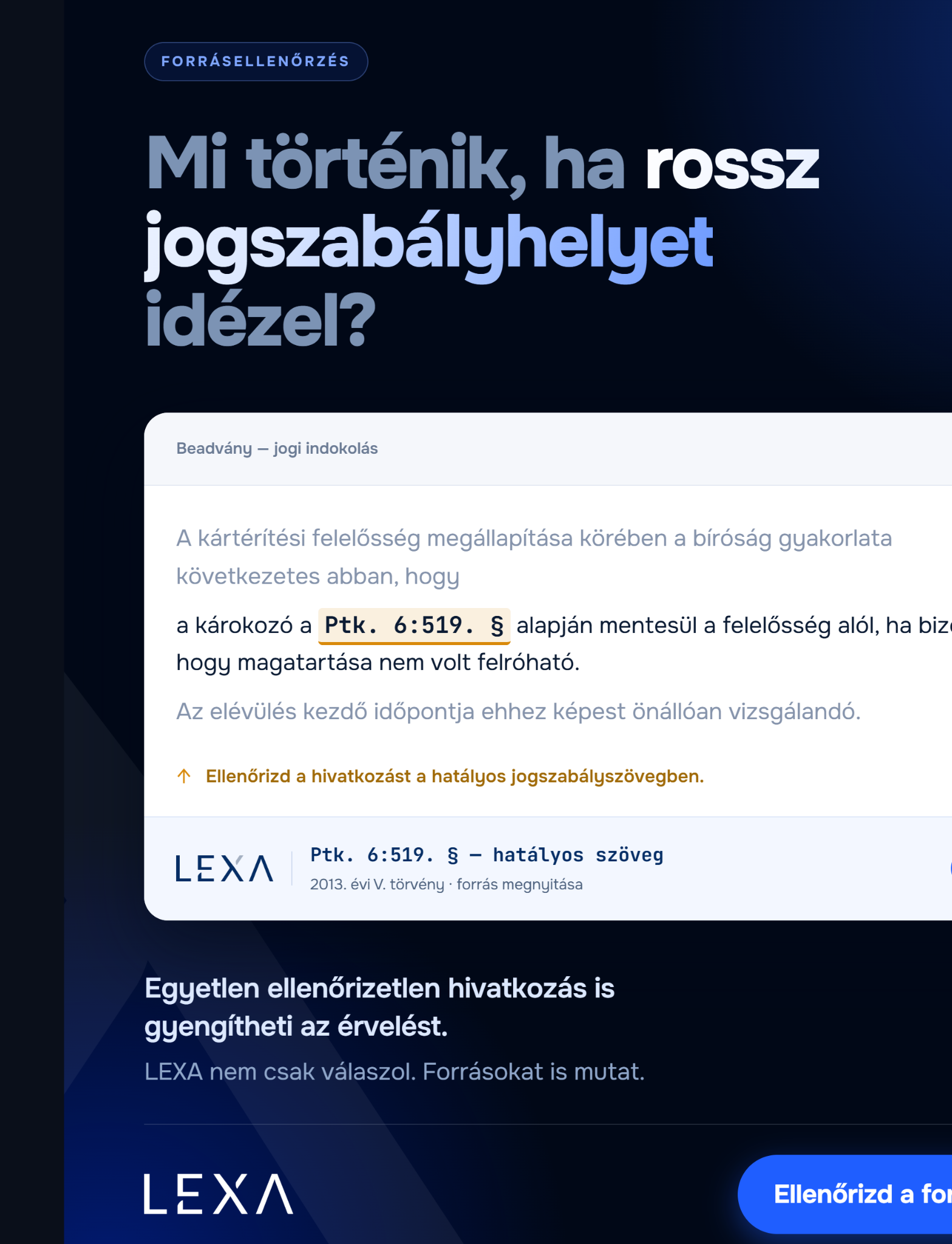 LEXA - AI Legal Research Assistant Facebook ad: Ne csak idézd. Ellenőrizd a forrást.