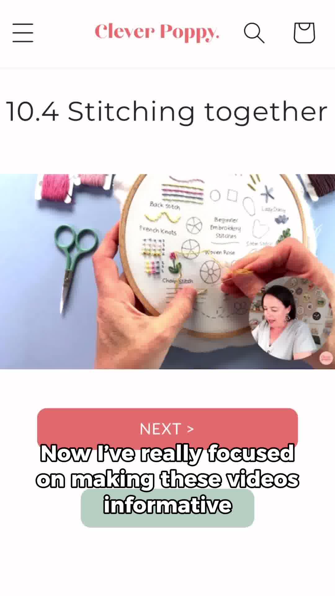 Clever Poppy Facebook ad: Learn the 8 Basic Embroidery Stitches