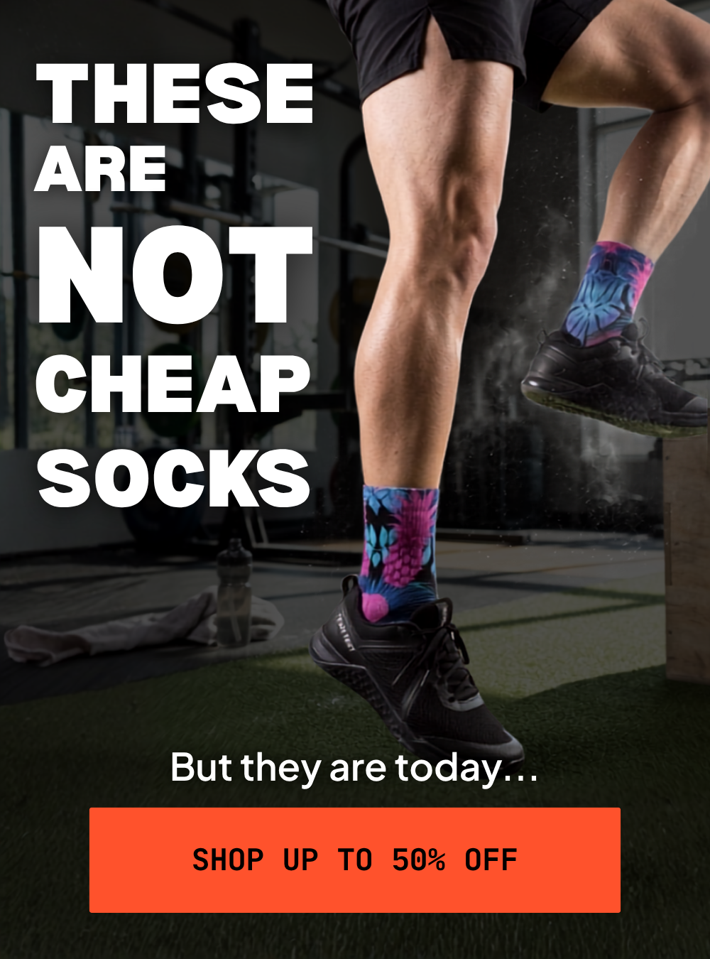 OUTWAY Facebook ad: Performance Socks, Up to 50% Off