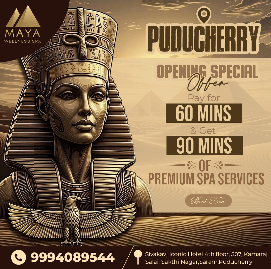 Maya Egyptian Spa Pondicherry Facebook ad: 60 Mins Pay, Get 90 Mins Spa