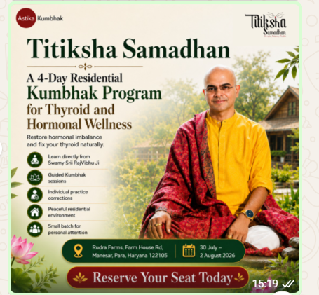 Astika Wellness-Kumbhak Therapies for Chronic Ailments Facebook ad: 4-Day Residential Thyroid & Hormonal Wellness Program