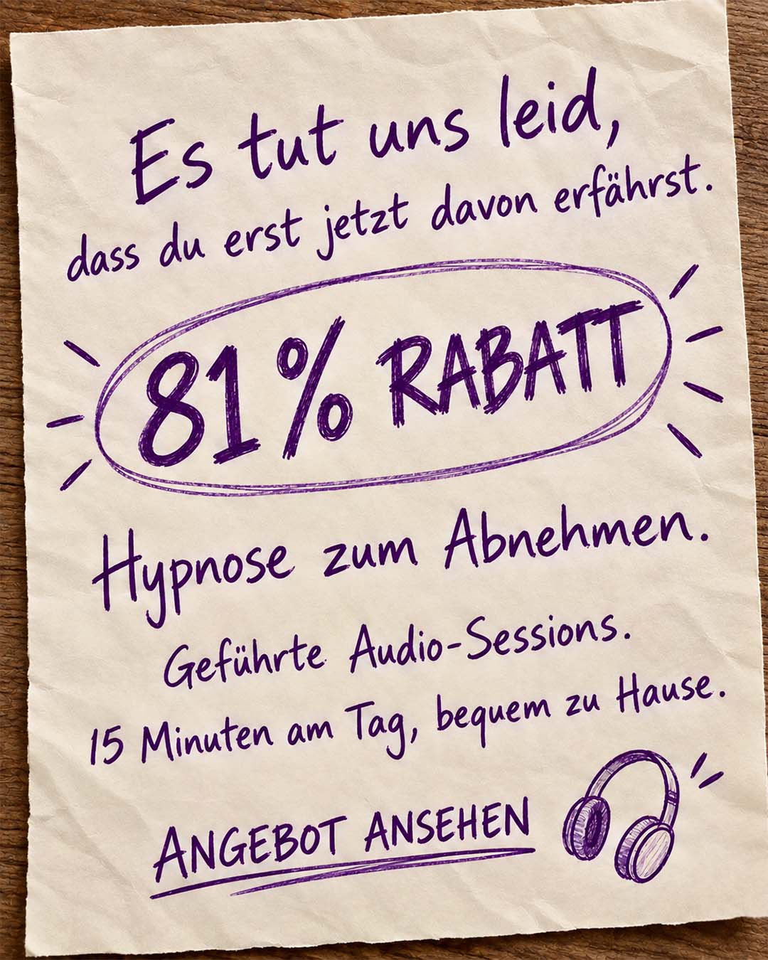 Hypnozio: power of hypnotherapy Facebook ad: Überwinden Sie Gewichtsprobleme!