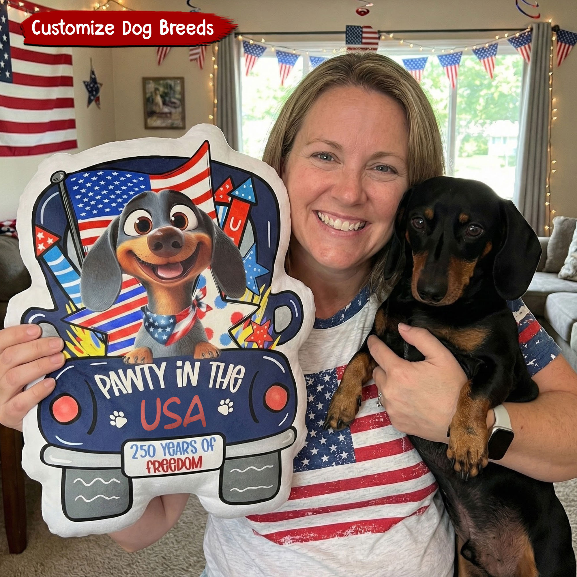 Ma Corner Facebook ad: Pawty In The USA - Personalized Custom Shaped Pillow