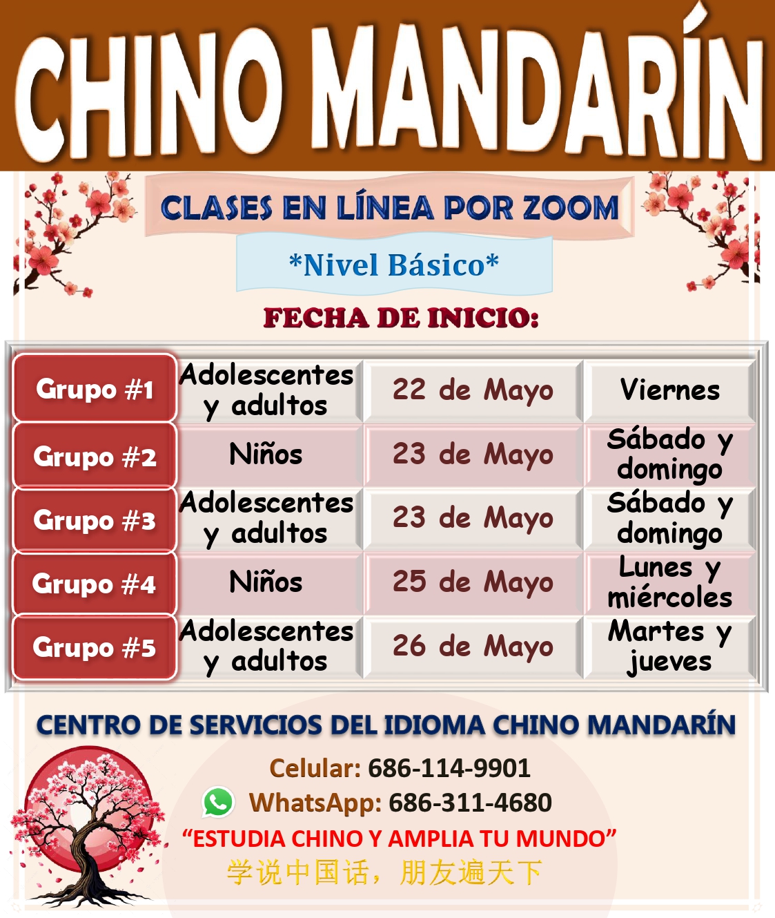 Traducción Profesional y Escuela de Chino Mandarín de Mexicali Facebook ad: Clase de CHINO MANDARÍN ¡Inscripciones abiertas!