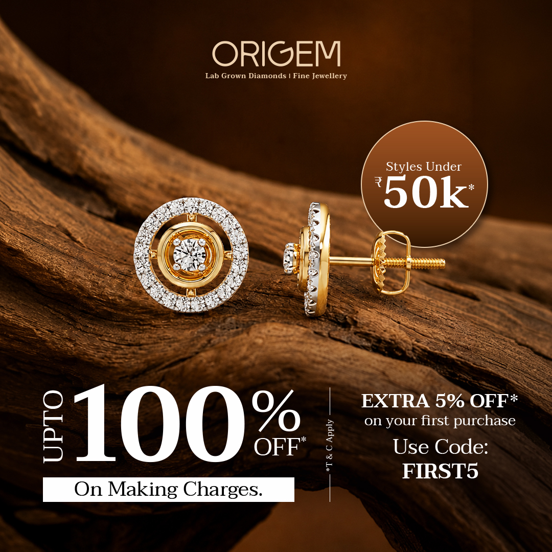 Origem India Facebook ad: Elegant Lab-Grown Diamond Earrings Under ₹50K