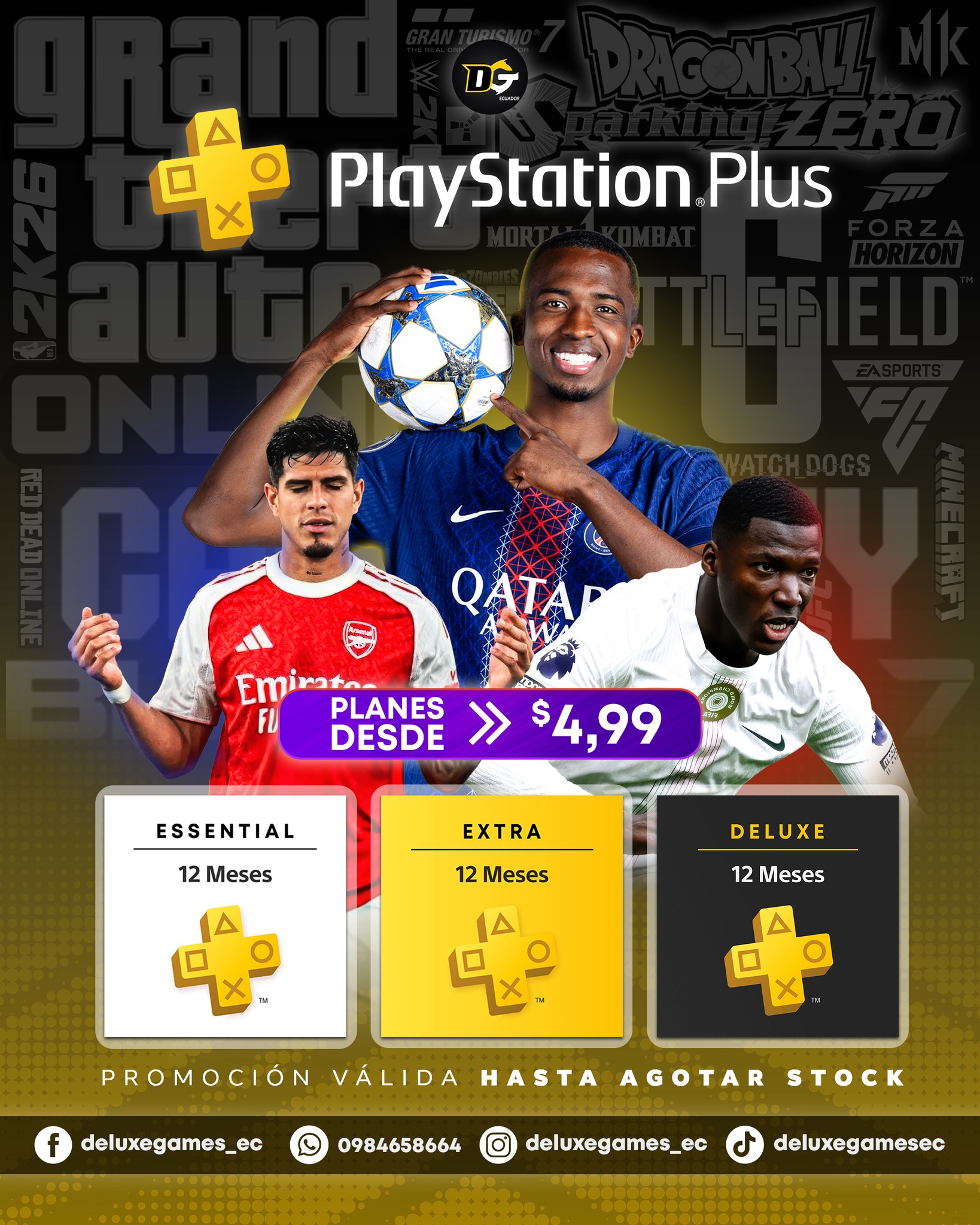 Deluxe Games Ecuador Facebook ad: OFERTA PS PLUS JUNIO 2026
