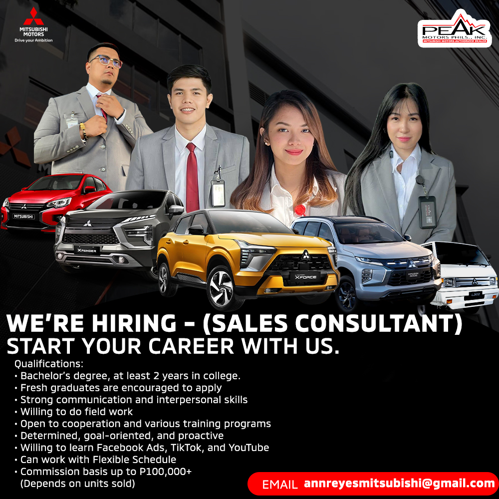 Mitsubishi Commonwealth Peak Motors Phils Inc. - AFR Team Facebook ad: WE’RE HIRING, START YOUR CAREER WITH US
