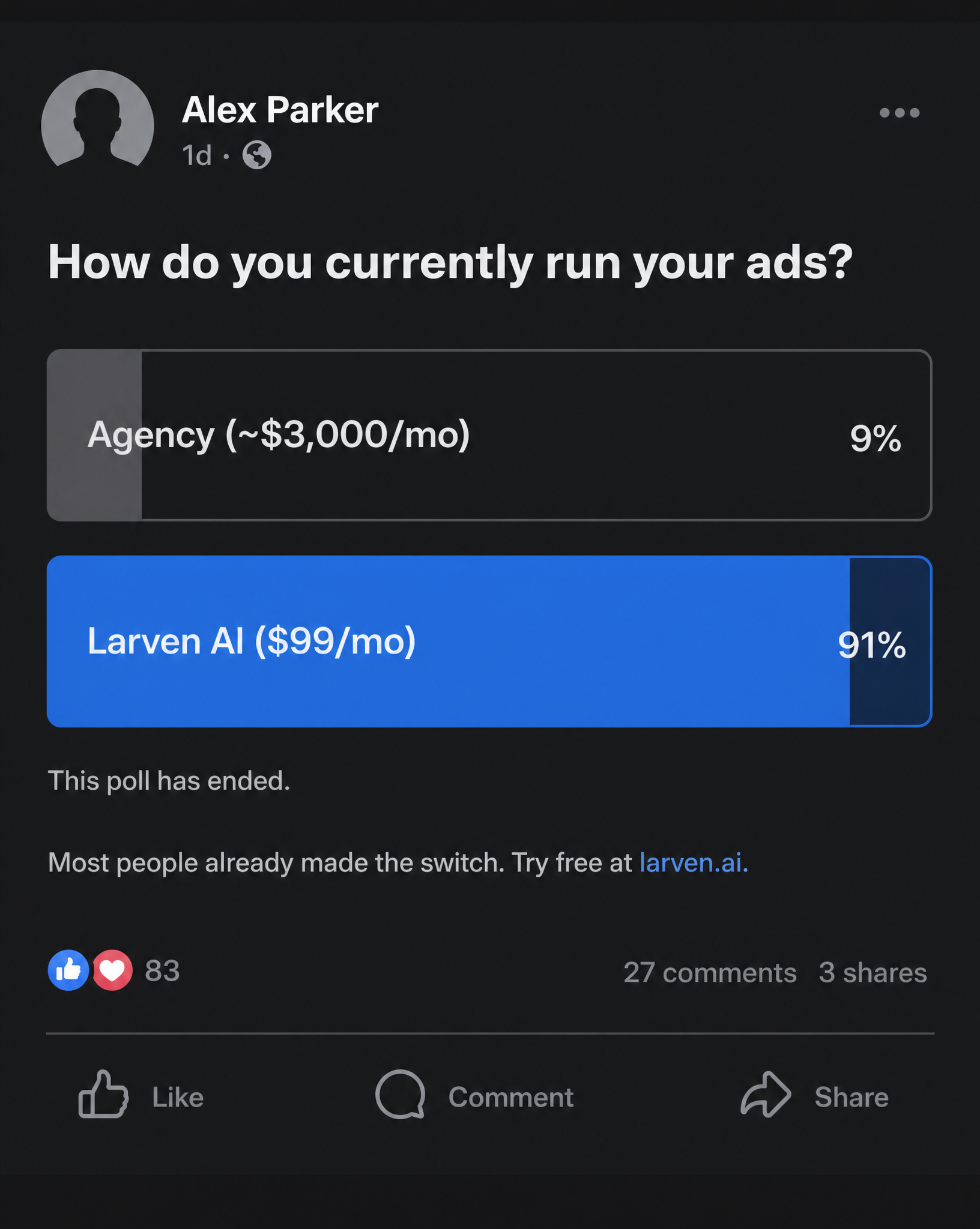Larven AI Facebook ad