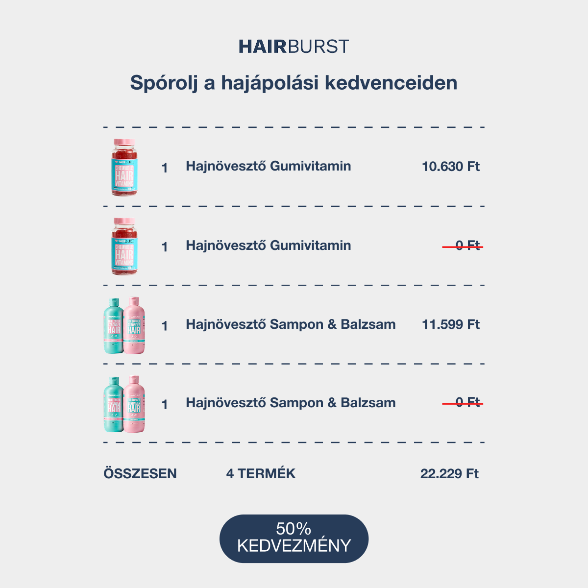 Hairburst Hungary Facebook ad: A titkos akció feloldva 1 + 1 AKCIÓ!