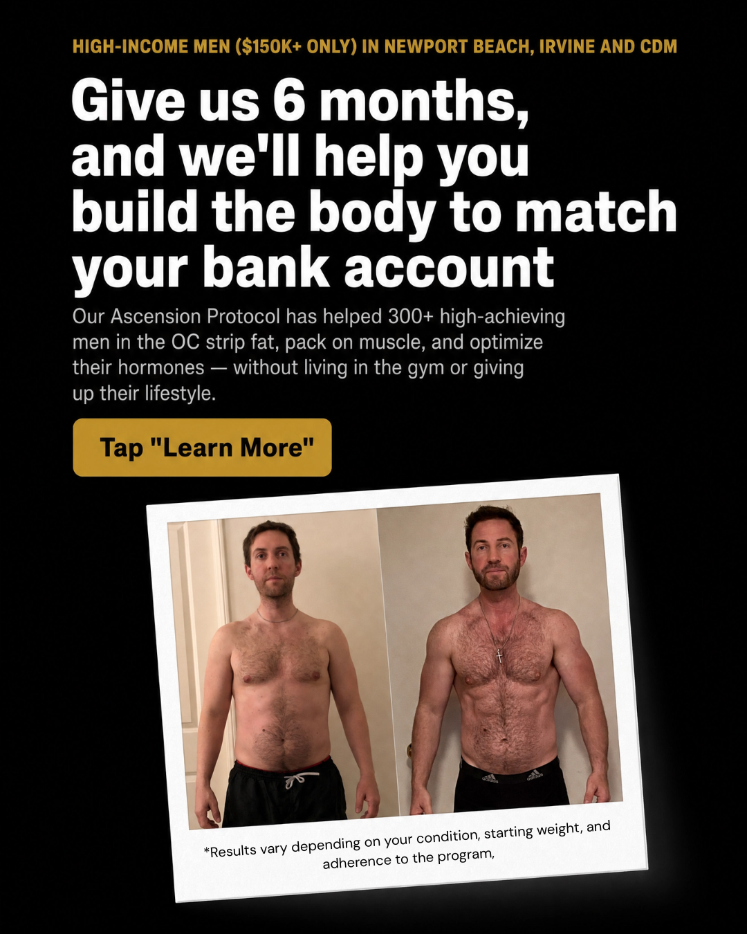 The LOOK Fitness Facebook ad: $150k+ Earners - Build a Body to Match Your Bank Account