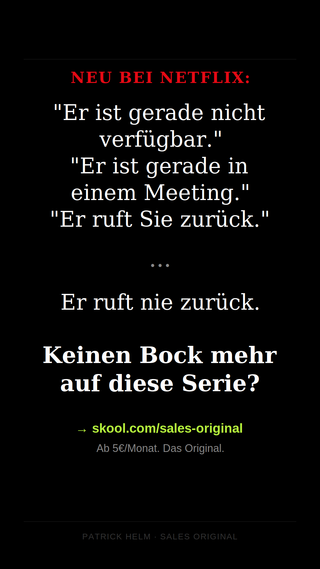 Patrick Helm Sales Training Facebook ad: 5€ im Monat!