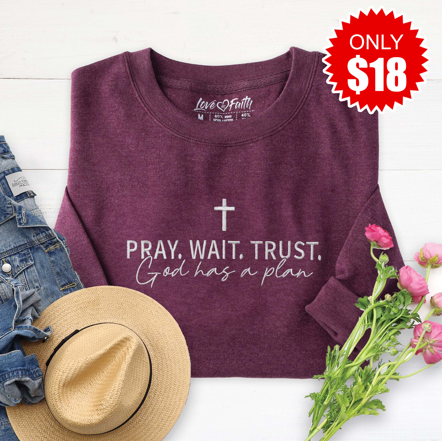 Love in Faith Facebook ad: Sweatshirts starting at $18 *while supplies last*
