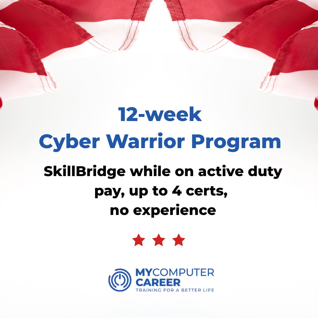 MyComputerCareer Facebook ad: Start your civilian life as an IT/Cyber Security…