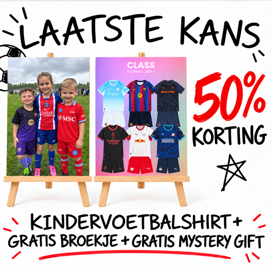 Class Football Jersey Facebook ad: Kids Voetbalshirts + GRATIS Mystery Gifts