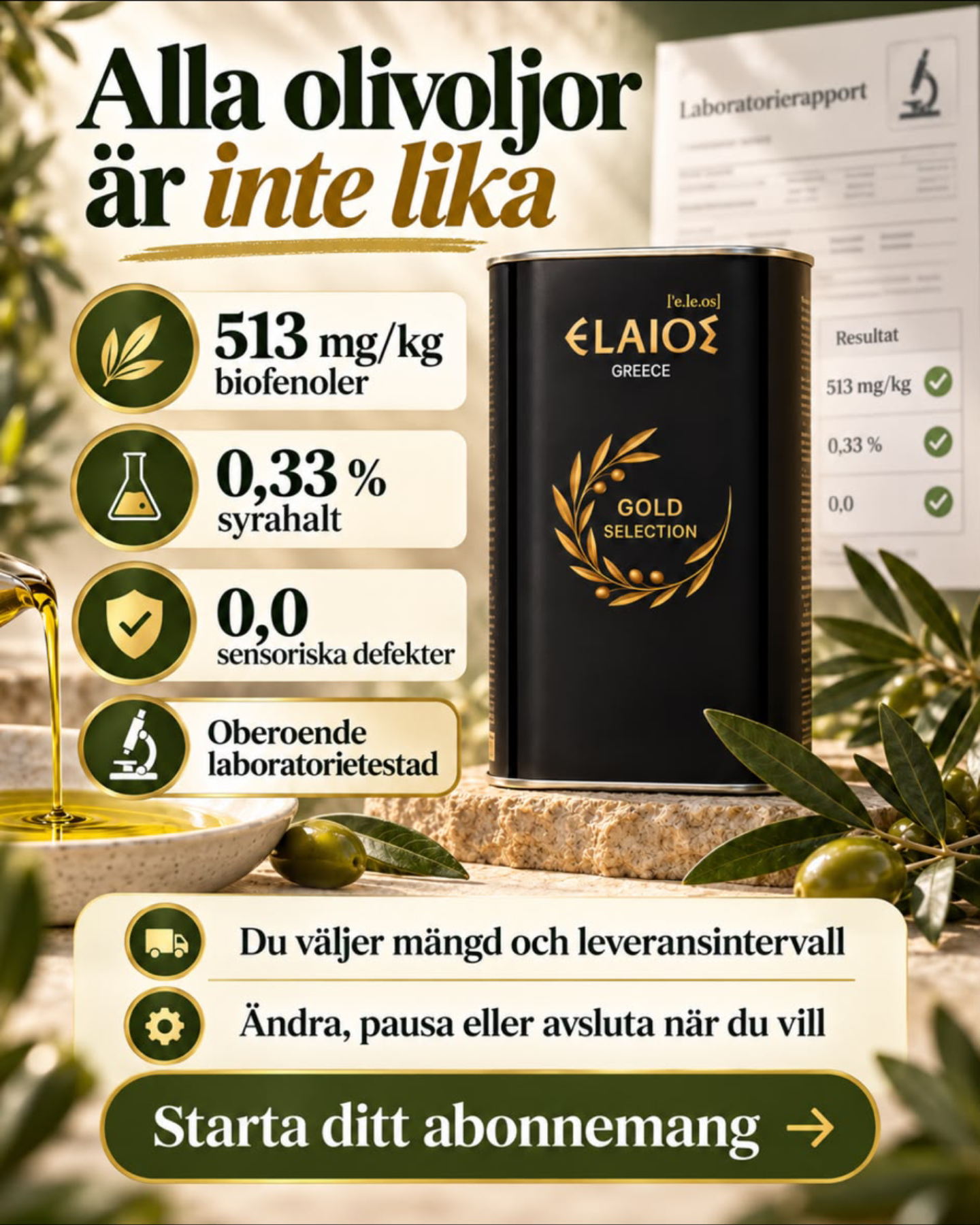Olivkassen Facebook ad: Beställ idag!