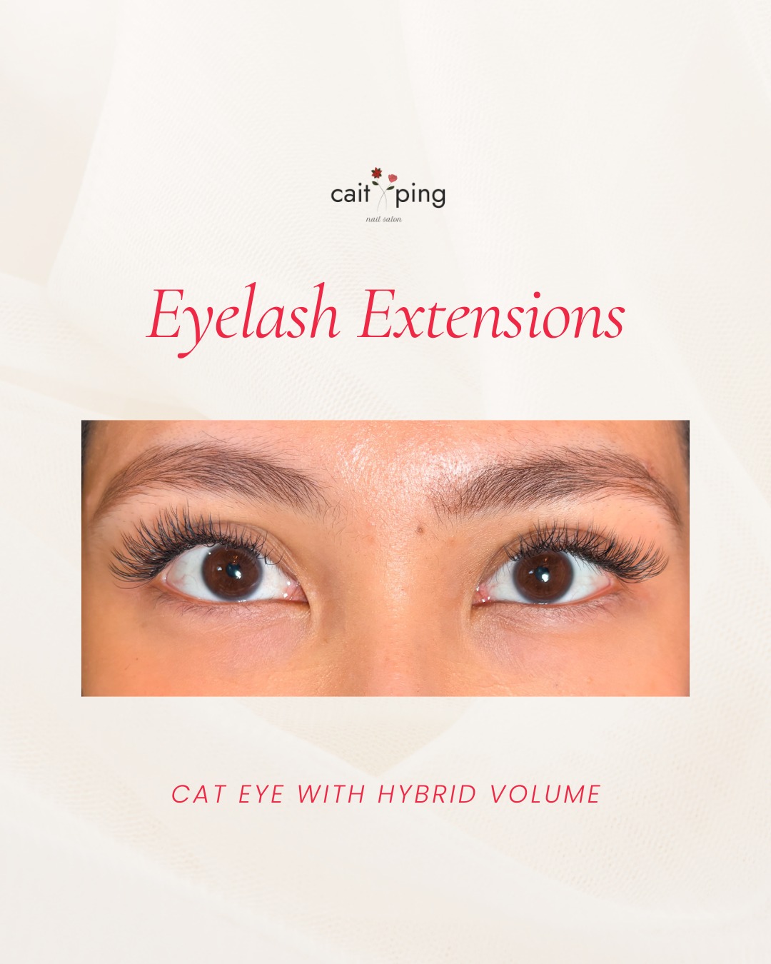 Cait and Ping Nail Salon Facebook ad: Loving how our cat eye lashes look on…