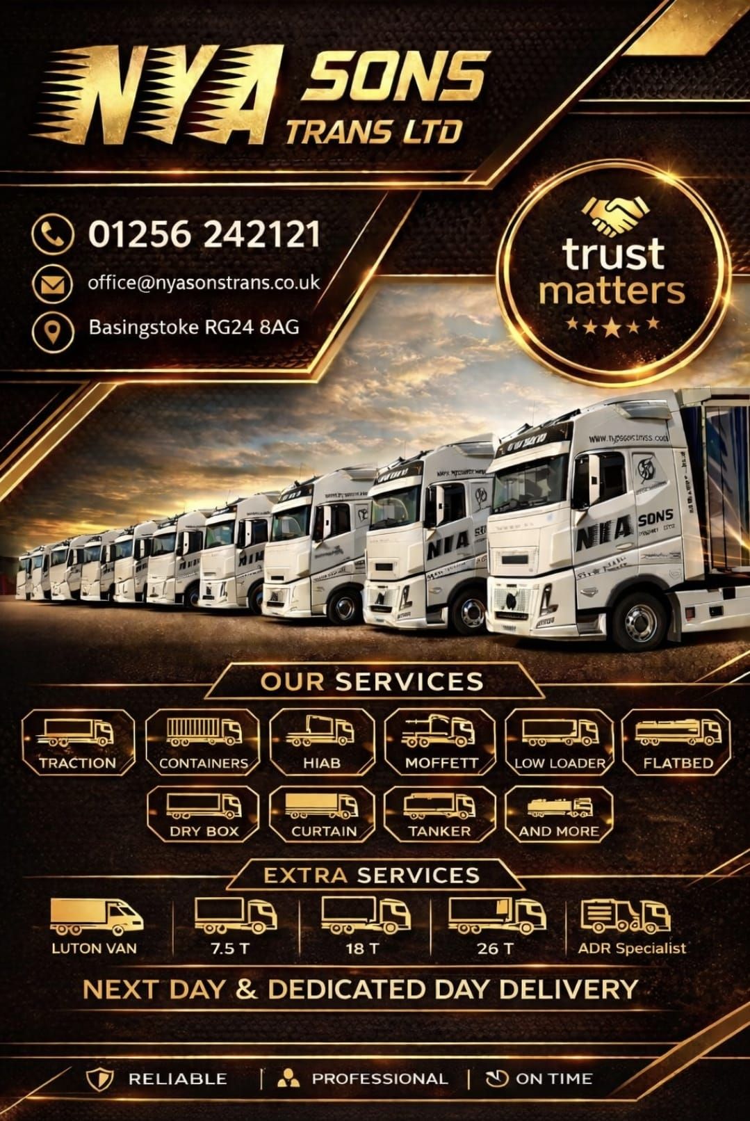 N.y.a&Sons Trans Ltd Facebook ad: @office@nyasonstrans.co.uk