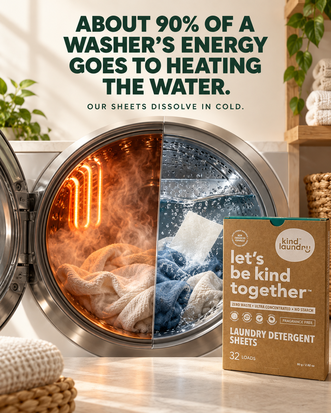 Kind Laundry Facebook ad: Engineered to clean in cold, not just tolerate it.