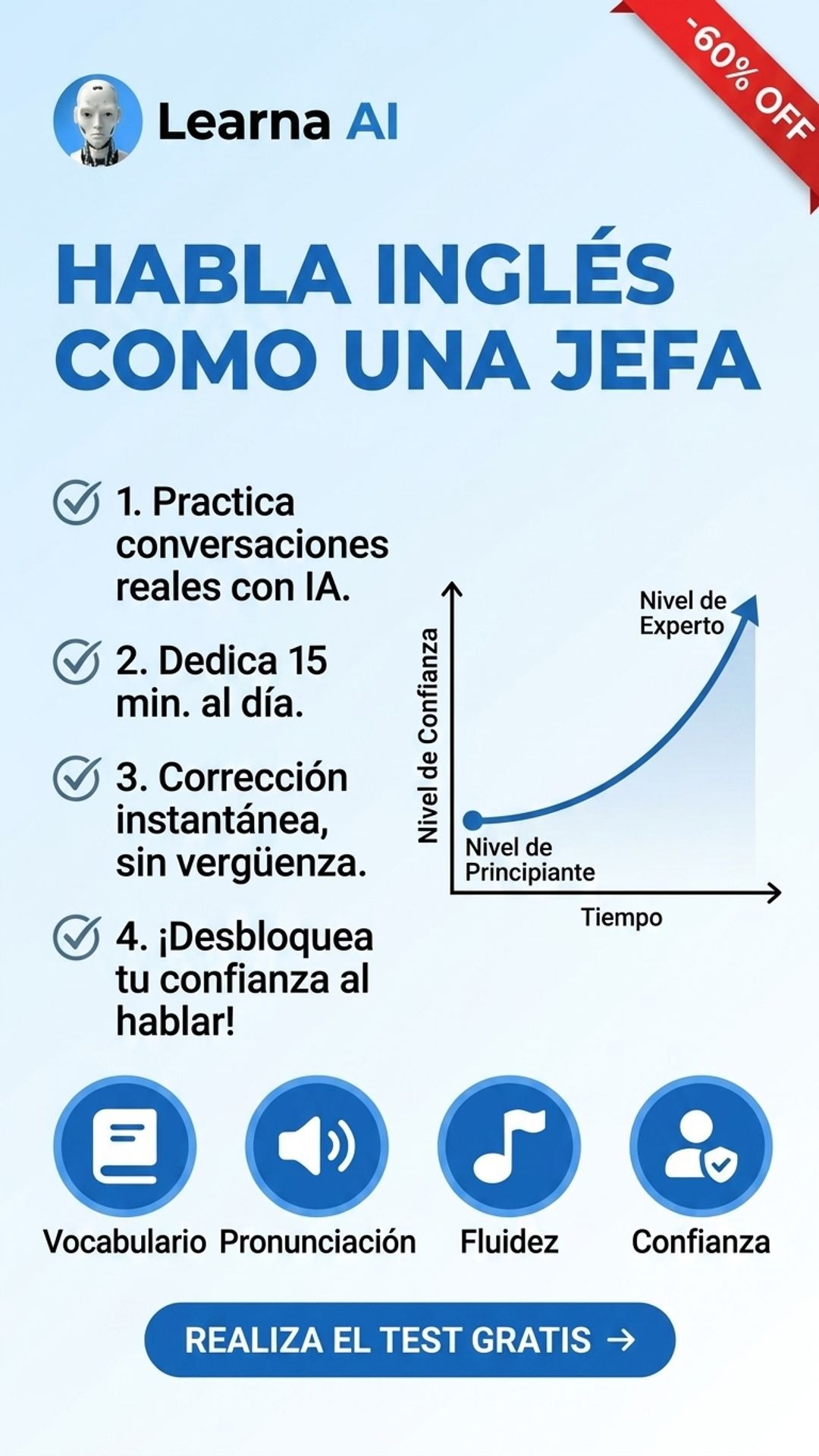 Learna AI: Language Learning App Facebook ad from Aug 18, 2026