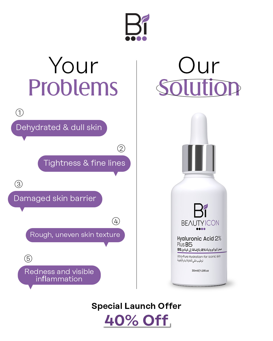 Beauty Icon Facebook ad: Get 40% Off special Launch Offer + Free Delivery