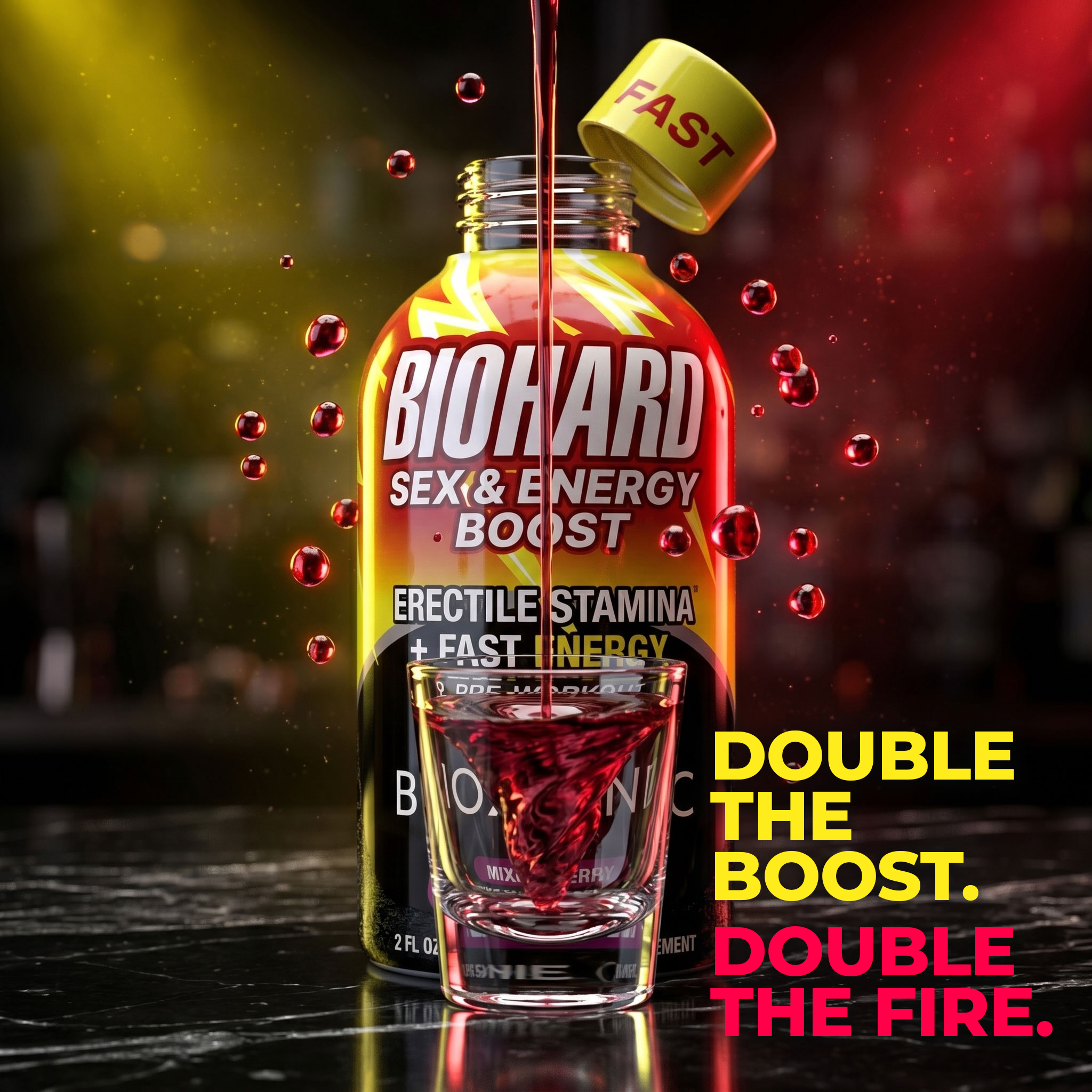 Bioxgenic Facebook ad: DOUBLE THE BOOST. DOUBLE THE FIRE.