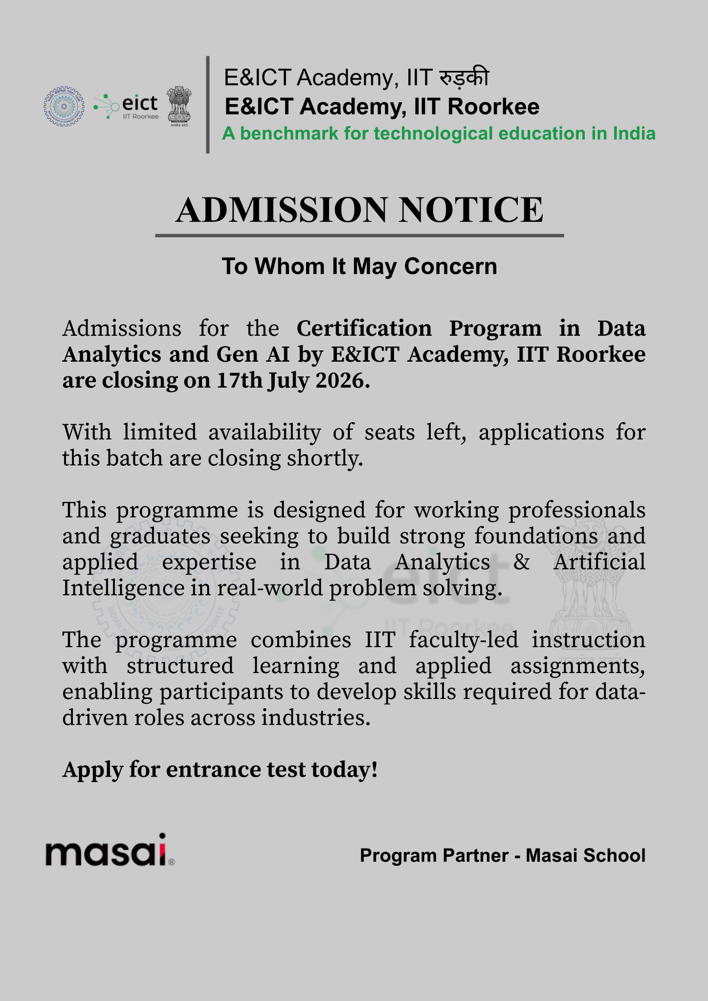 E&ICT Academy, IIT Roorkee Facebook ad