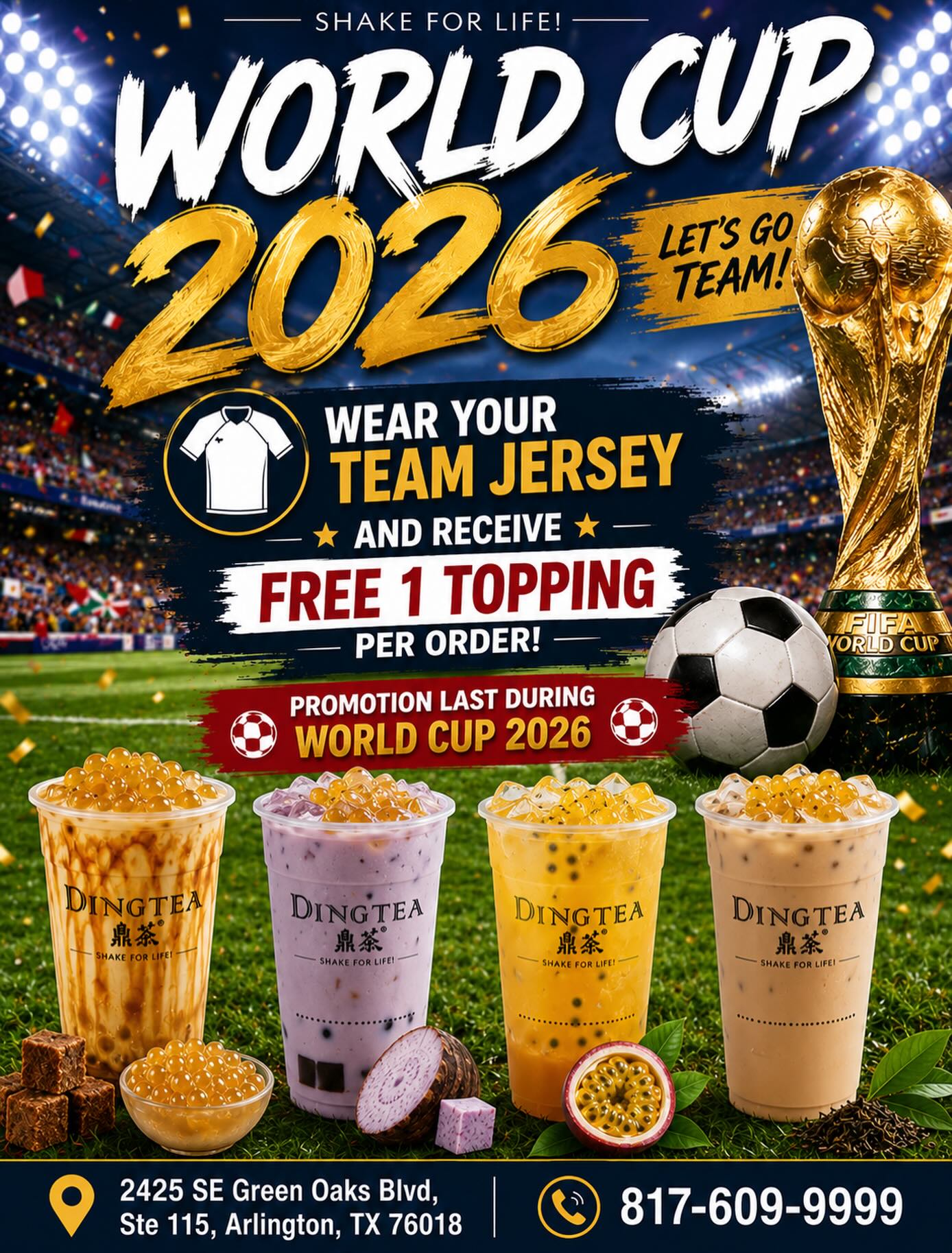 Ding Tea Arlington Facebook ad: WORLD CUP 2026 SPECIAL @ Ding Tea Arlington!