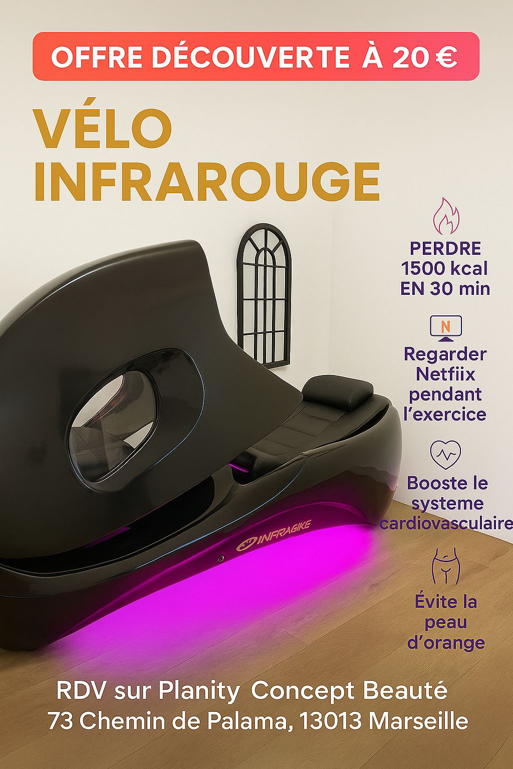 Concept Fitness 2.0 Facebook ad: Le seul vélo qui te fait mincir… à l’abonnement!