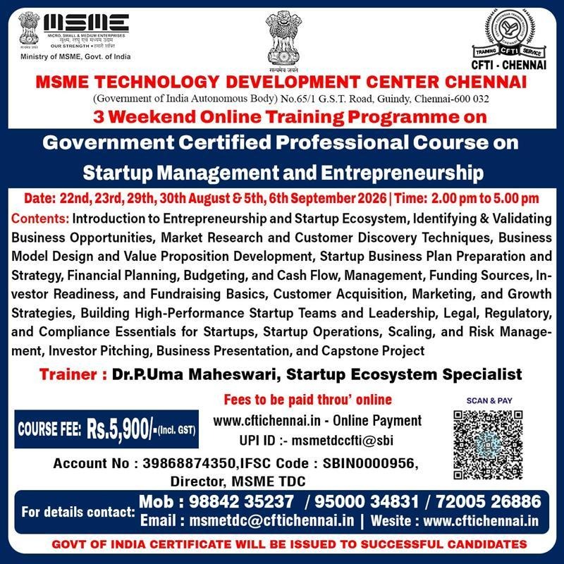 MSME TDC Facebook ad: Next Batch Starts on August 22nd, 2026