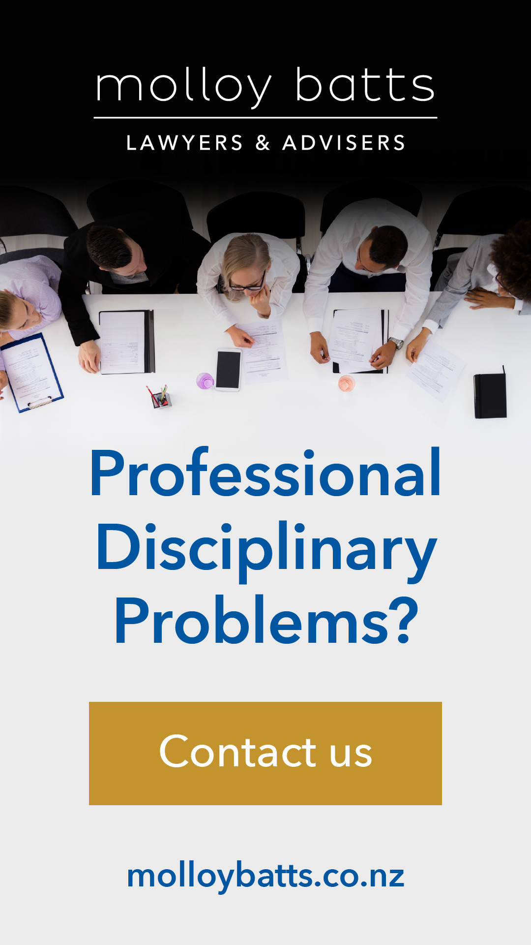 Molloy Batts Legal Facebook ad: Professional Discipline Defence Experts